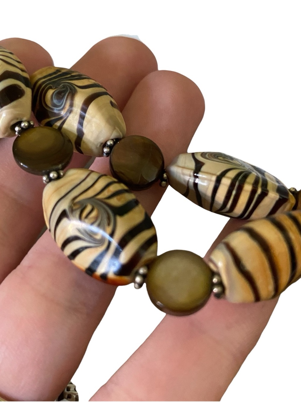 Donna Dressler Sterling Silver Agate Tigers Eye Bracelet Chocolate Brown Swirl - Picture 3 of 8